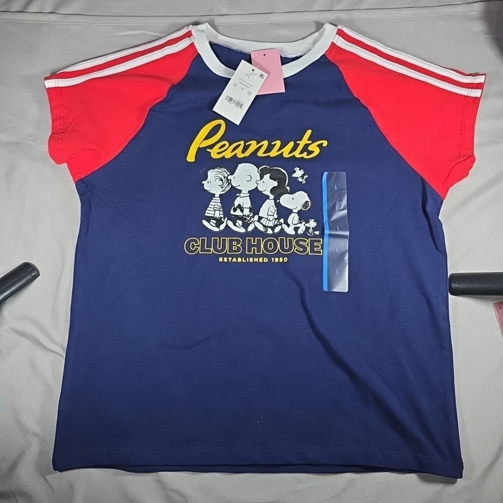 Peanuts Clubhouse Red White & Blue T Shirt Junior Girl's Size L NEW